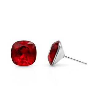 10mm Red Swarovski Studs | Cushion Cut Crystal Earrings | Hypoallergenic Studs